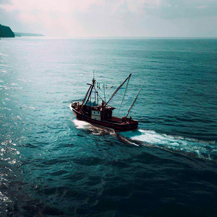 Un barco pesquero faenando cerca de la costa
