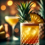 DALL·E 2024-10-02 20.37.32 – Close-up of a cocktail featuring pineapple, with a blurred background. The cocktail should be vibrant, garnished with a slice of pineapple and served