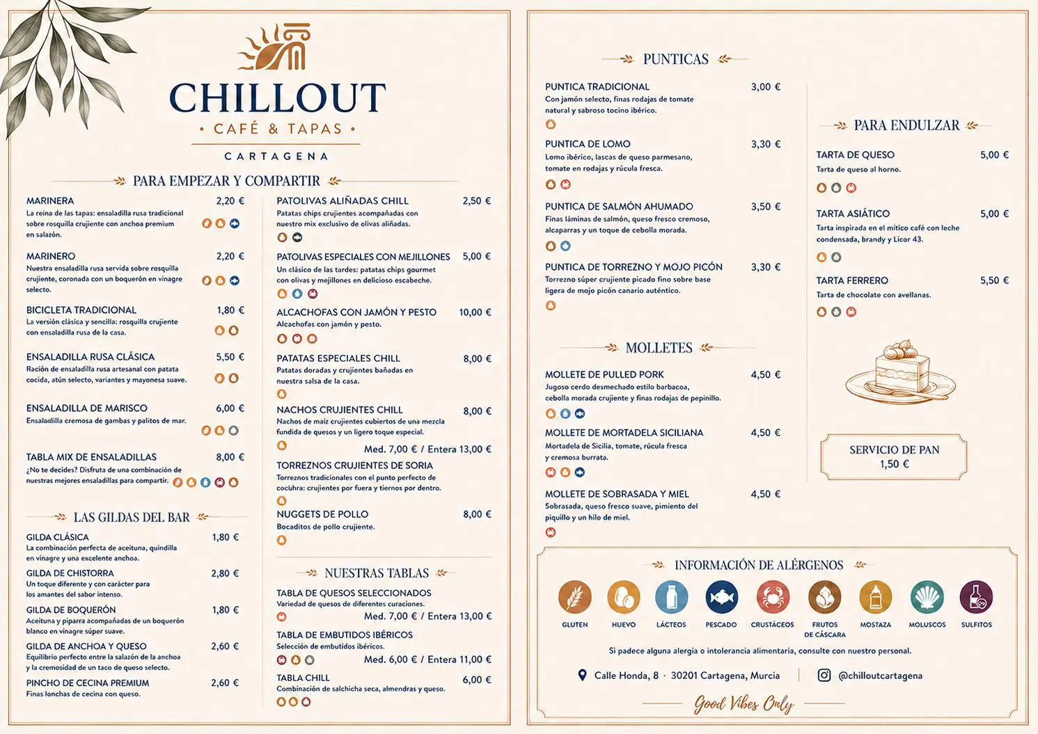 Carta del nuevo local de tapas